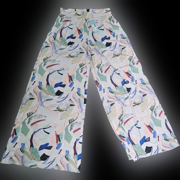 NWT Summer Wide Leg Trousers Palazo Pants Abstract Print By Shore Size L - Picture 1 of 15